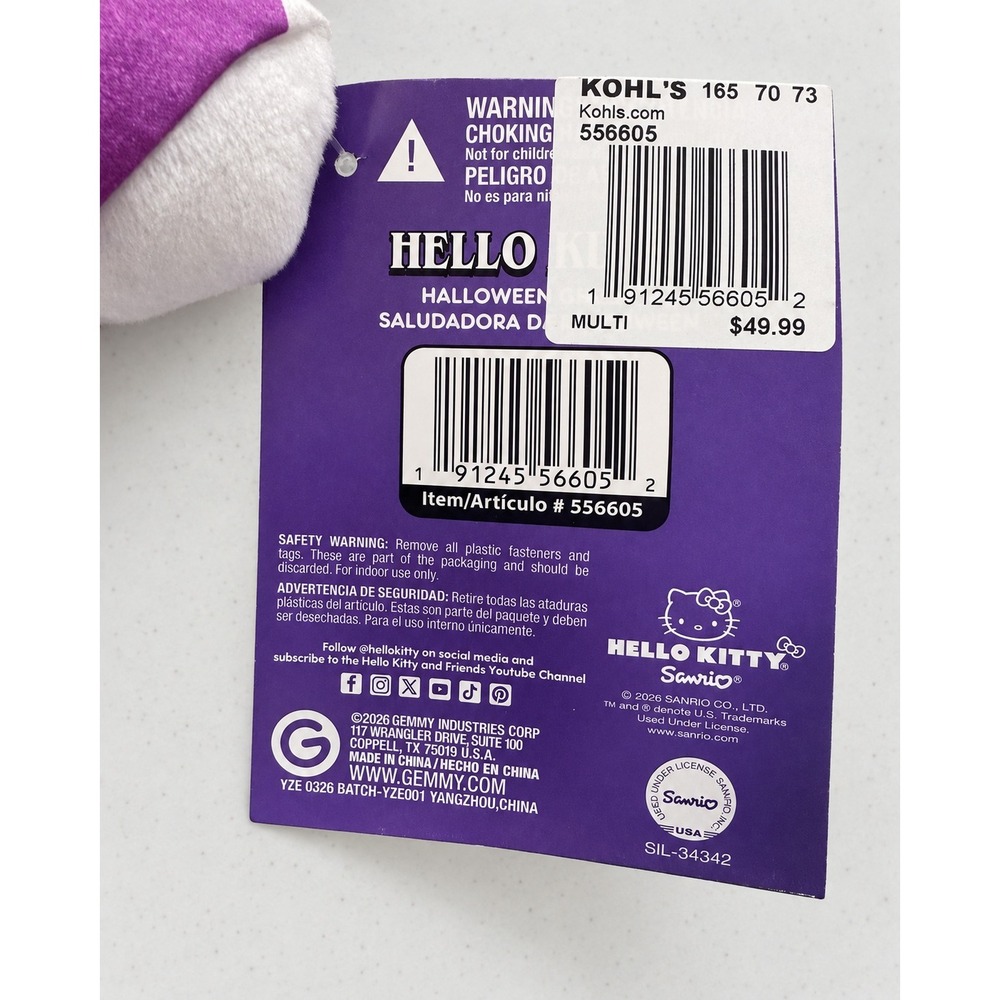 Hello Kitty Halloween Witch Greeter 23 in Purple Stripe Plush Gemmy NWT - Picture 5 of 9